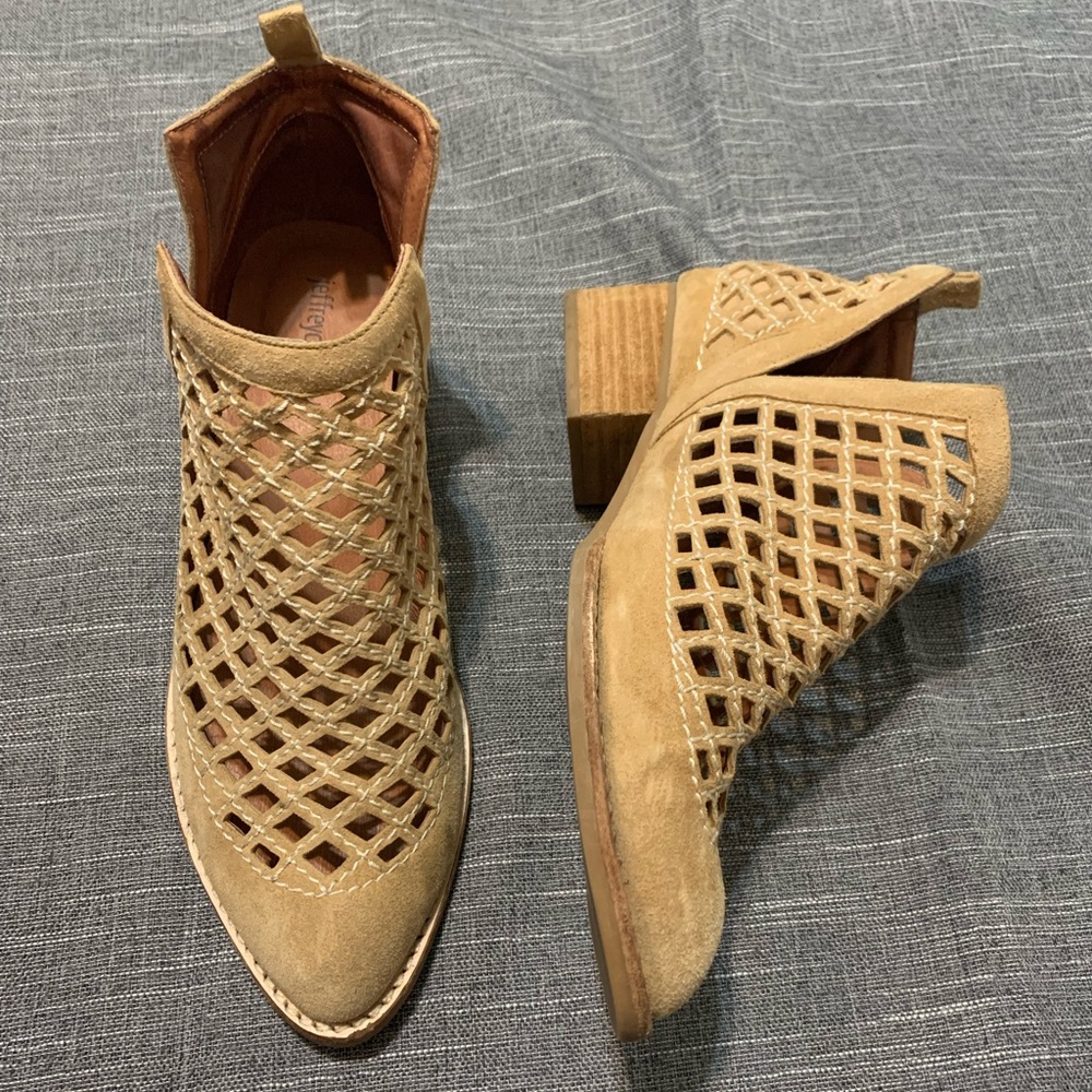 Jeffery Campbell cut out tan and white booties 7.5